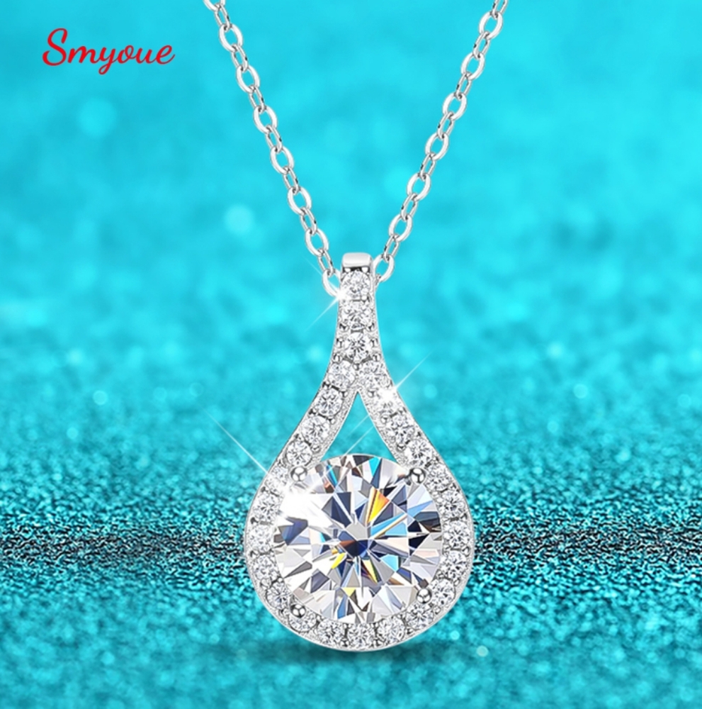 Sterling silver 5ct diamond water drop necklace - Picture 3 of 11